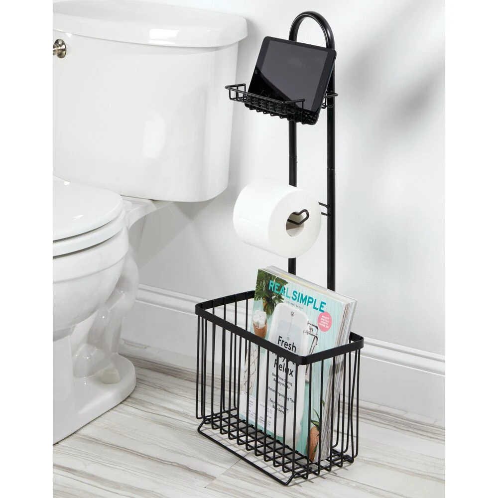 Toilet Paper Holder Stand with Shelf + Magazine Rack Toilet Paper Holder Stand With Shelf + Magazine Rack -mDesign 1000 BLOGSquare JPG 06688MDBST Environment