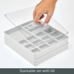 35-Section Stone Gray Stackable Jewelry Organizer 4 35-Section Stone Gray Stackable Jewelry Organizer -mDesign 1000 BLOGSquare JPG 09888MDCO Detail