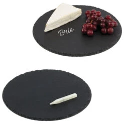 12" Natural Slate Round Serving Board With Chalk