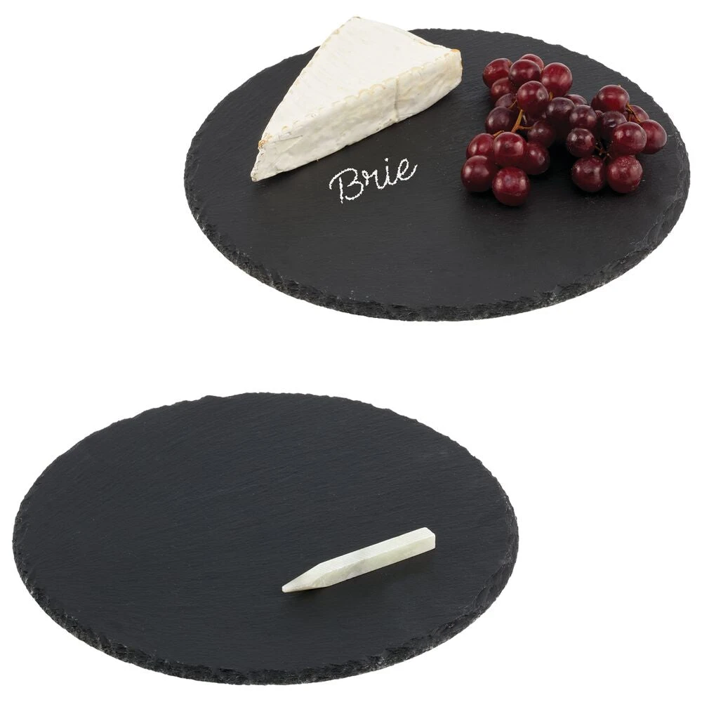 12" Natural Slate Round Serving Board with Chalk 12" Natural Slate Round Serving Board With Chalk -mDesign 1000 BLOGSquare JPG 13162MDK Dimensions