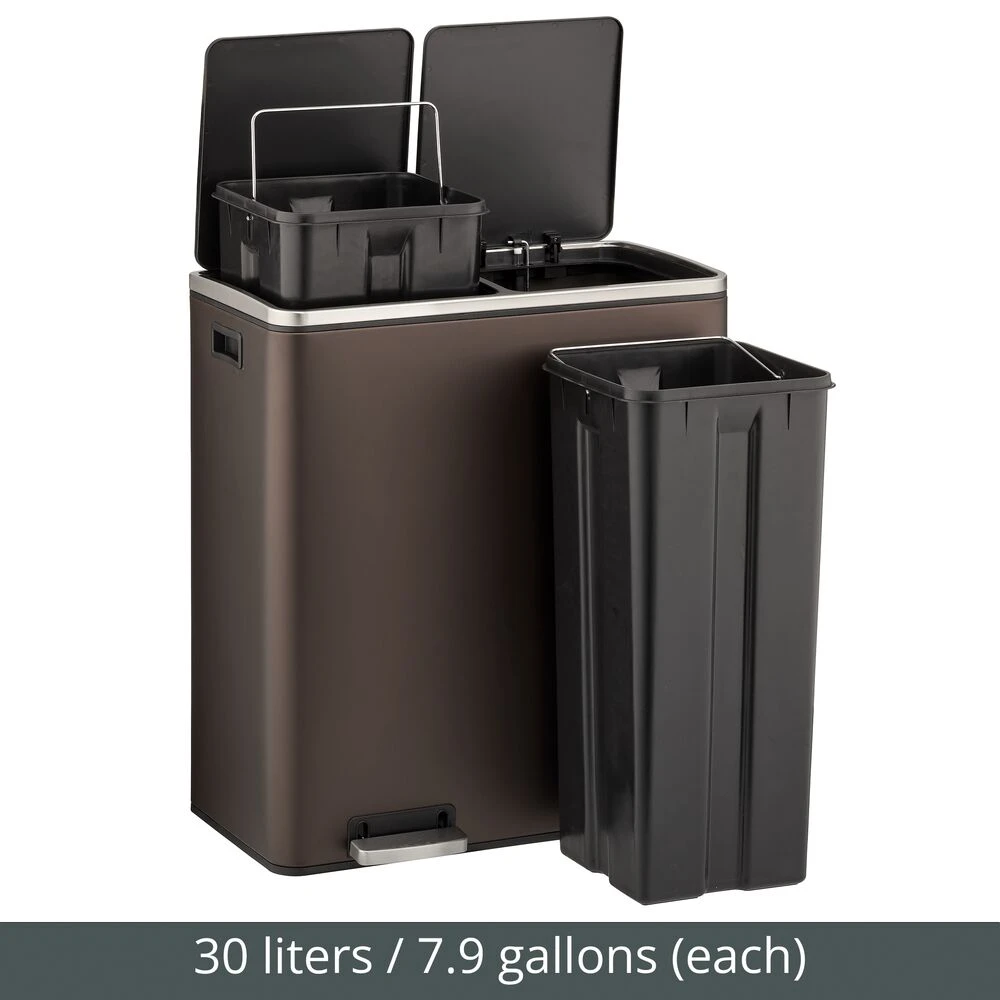 60-Liter Dual Compartment Bronze Step Trash Can 60-Liter Dual Compartment Bronze Step Trash Can -mDesign 1000 BLOGSquare JPG 17708MDK Detail
