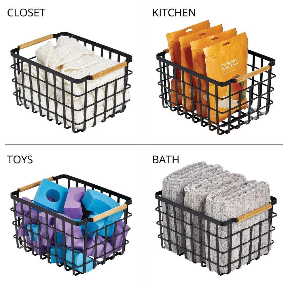 Wire Closet Basket with Bamboo Handles 14 x 10 x 8 Wire Closet Basket With Bamboo Handles 14 X 10 X 8 -mDesign 1000 BLOGSquare JPG 21180MDCO Detail