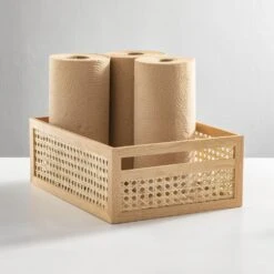 Natural Cane Bin With Handles 16 X 12 X 6