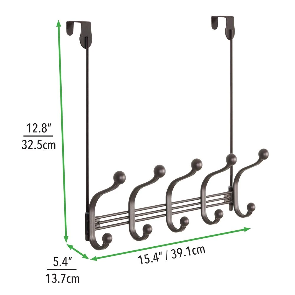 10-Hook Over-the-Door or Wall Mount Hook Rack 10-Hook Over-the-Door Or Wall Mount Hook Rack -mDesign 1000 BLOGSquare JPG 4839MDCO Dimensions