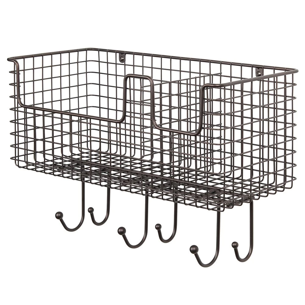 Wall Mount Wire Basket with Hooks Wall Mount Wire Basket With Hooks -mDesign 1000 Square JPG 01708MDHS.PT04