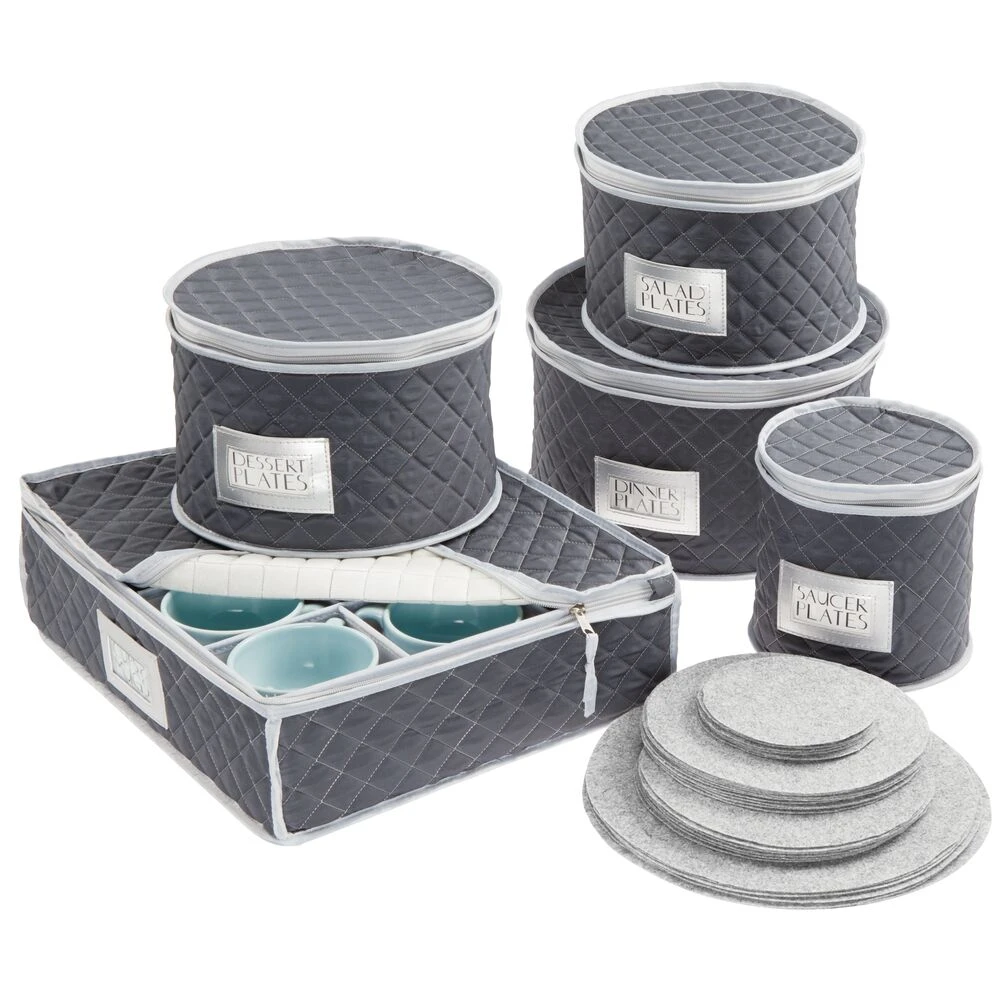 5-Piece Quilted Dinnerware Storage Set with Label Holder 5-Piece Quilted Dinnerware Storage Set With Label Holder -mDesign 1000 Square JPG 03388MDK.MAIN
