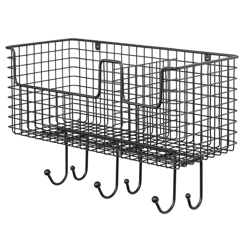 Wall Mount Wire Basket with Hooks Wall Mount Wire Basket With Hooks -mDesign 1000 Square JPG 12310MDHS.PT04