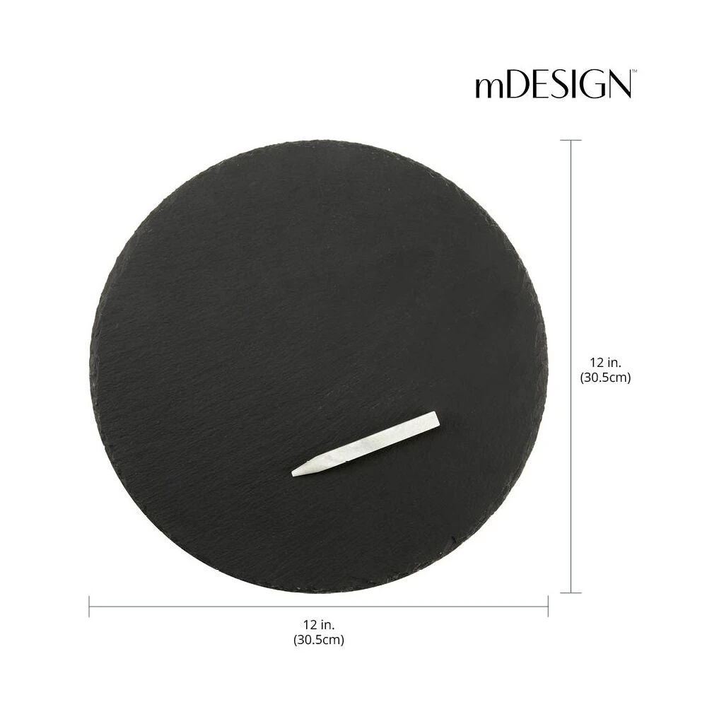 12" Natural Slate Round Serving Board with Chalk 12" Natural Slate Round Serving Board With Chalk -mDesign 1000 Square JPG 13162MDK Dimensions