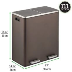 60-Liter Dual Compartment Bronze Step Trash Can 2 60-Liter Dual Compartment Bronze Step Trash Can -mDesign 1000 Square JPG 17708MDK Dimensions