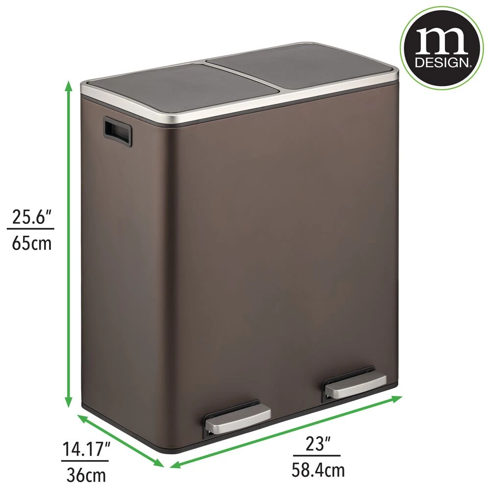 60-Liter Dual Compartment Bronze Step Trash Can 60-Liter Dual Compartment Bronze Step Trash Can -mDesign 1000 Square JPG 17708MDK Dimensions