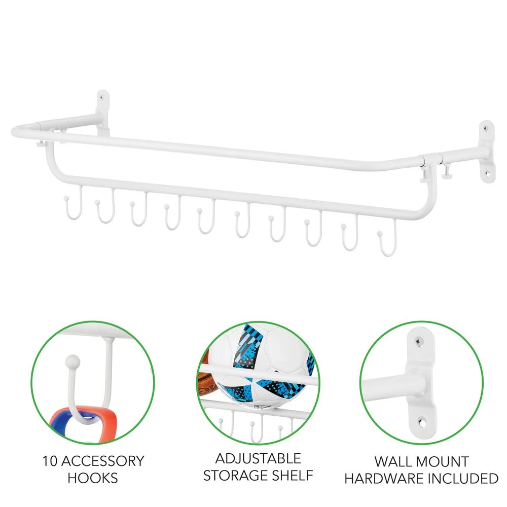 Wall Mount Sports Equipment Rack with Hooks Wall Mount Sports Equipment Rack With Hooks -mDesign 1000 Square JPG 18028MDHS Detail