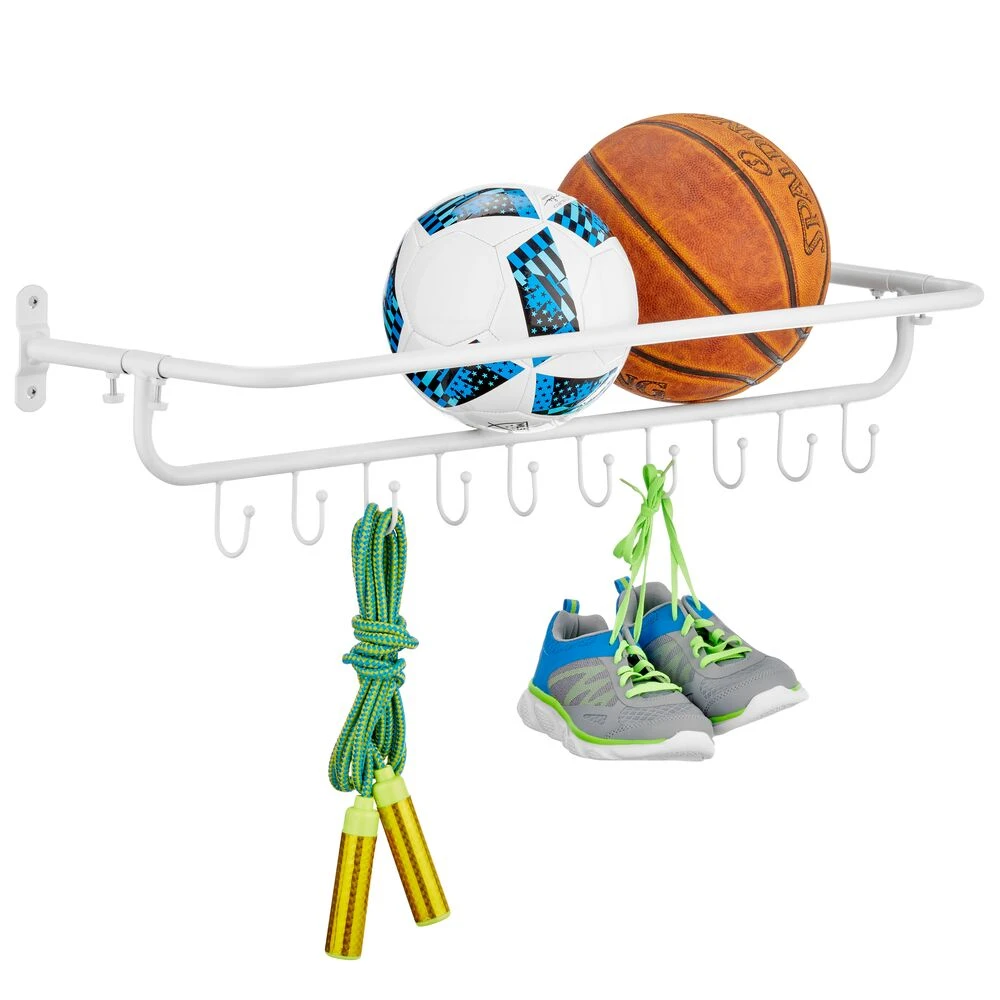 Wall Mount Sports Equipment Rack with Hooks Wall Mount Sports Equipment Rack With Hooks -mDesign 1000 Square JPG 18028MDHS Outline