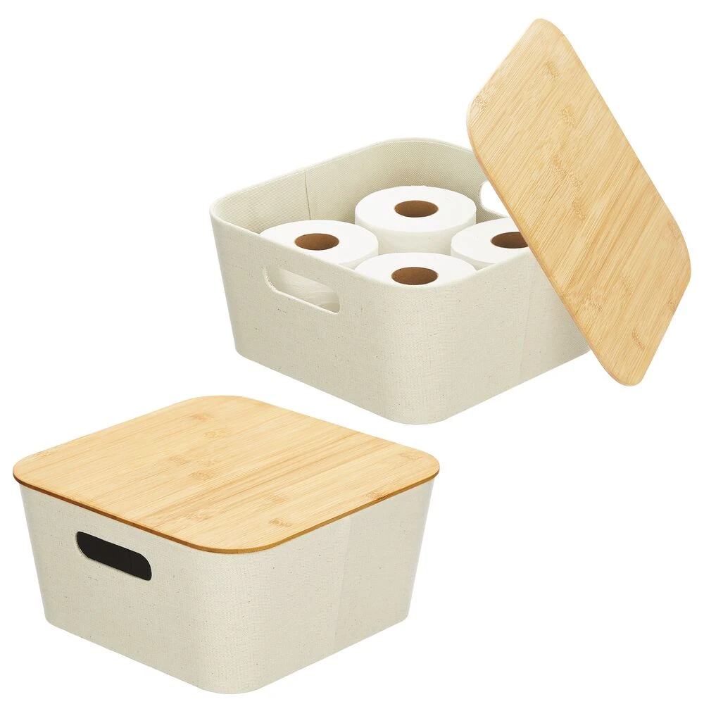 Stackable Fabric Bins with Bamboo Lids 12 x 12 x 6 Stackable Fabric Bins With Bamboo Lids 12 X 12 X 6 -mDesign 1000 Square JPG 20076MDHS Outline