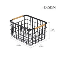 Wire Closet Basket With Bamboo Handles 14 X 10 X 8 3 Wire Closet Basket With Bamboo Handles 14 X 10 X 8 -mDesign 1000 Square JPG 21180MDCO Dimensions