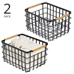 Wire Closet Basket With Bamboo Handles 14 X 10 X 8 4 Wire Closet Basket With Bamboo Handles 14 X 10 X 8 -mDesign 1000 Square JPG 21181MDCO Outline