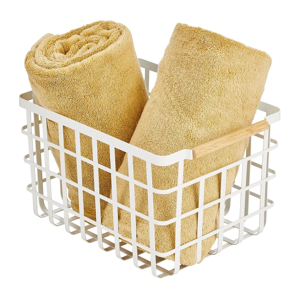 Wire Closet Basket with Bamboo Handles 14 x 10 x 8 Wire Closet Basket With Bamboo Handles 14 X 10 X 8 -mDesign 1000 Square JPG 21183MDCO Outline