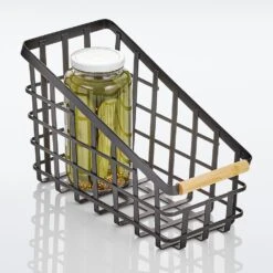 Wire Pantry Basket With Bamboo Handle 12 X 6 X 8 -mDesign 1000 Square JPG 22061MDK Reflection 1
