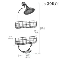 Hanging Shower Caddy With Soap Dish 4 Hanging Shower Caddy With Soap Dish -mDesign 1000 Square JPG 22199MDBST Dimensions
