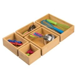 mDesign 35 5-Piece Bamboo Drawer Organizer Set