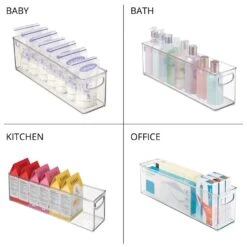 Narrow Stackable Bath Bin With Handles 15.5 X 3.75 X 4.75 4 Narrow Stackable Bath Bin With Handles 15.5 X 3.75 X 4.75 -mDesign 1000 Square JPG 6705MDK Detail