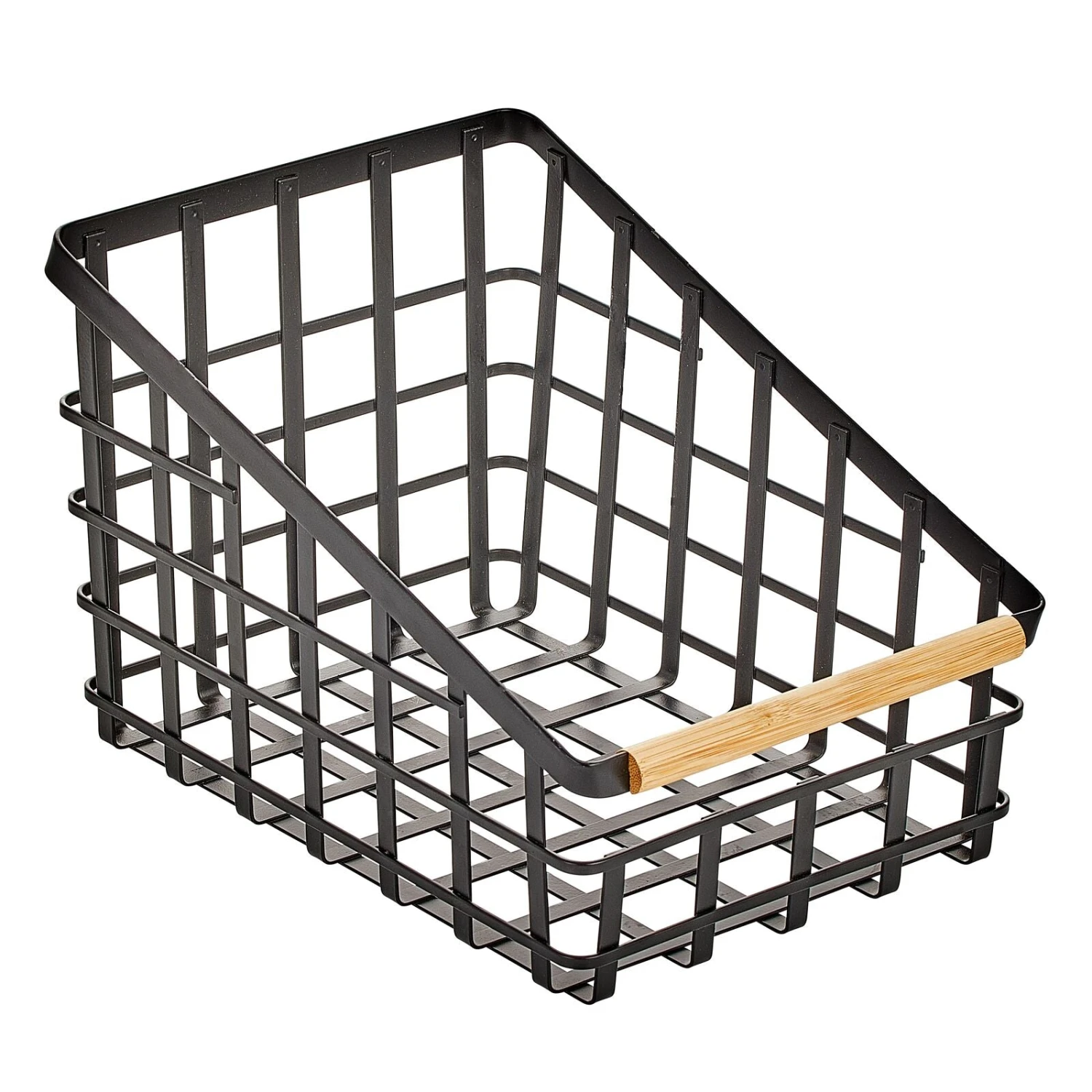 Wire Pantry Basket with Bamboo Handle 12 x 9 x 8 Wire Pantry Basket With Bamboo Handle 12 X 9 X 8 -mDesign 1600 300DPI 22067MDK OLa