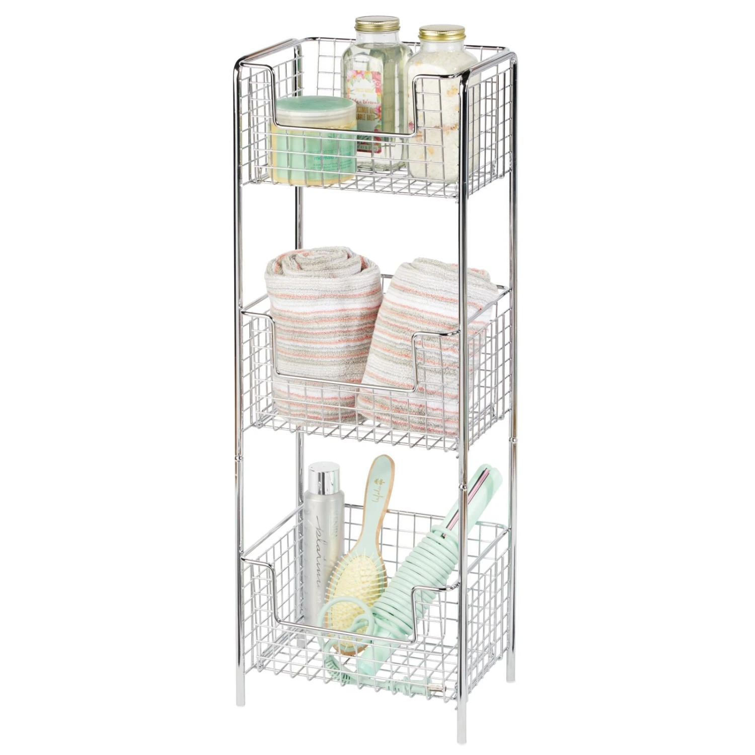 3-Tier Bathroom Basket Stand 3-Tier Bathroom Basket Stand -mDesign 1600 Square JPG 02703MDBST.MAIN