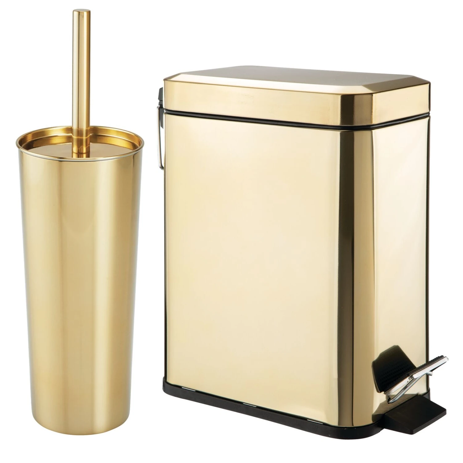 2-Piece Stainless Steel Step Trash Can and Toilet Brush 2-Piece Stainless Steel Step Trash Can And Toilet Brush -mDesign 1600 Square JPG 16451MDBST.MAIN