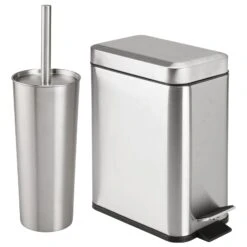 2-Piece Stainless Steel Step Trash Can And Toilet Brush 2 2-Piece Stainless Steel Step Trash Can And Toilet Brush -mDesign 1600 Square JPG 16452MDBST.MAIN