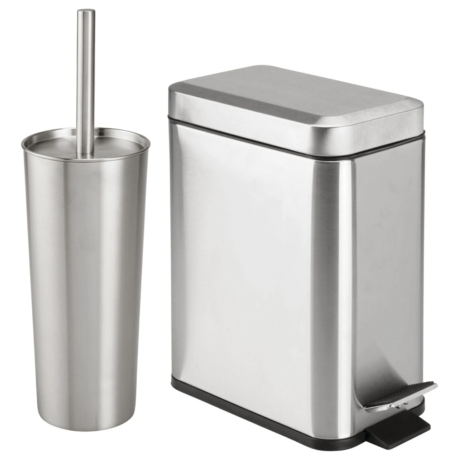 2-Piece Stainless Steel Step Trash Can and Toilet Brush 2-Piece Stainless Steel Step Trash Can And Toilet Brush -mDesign 1600 Square JPG 16452MDBST.MAIN