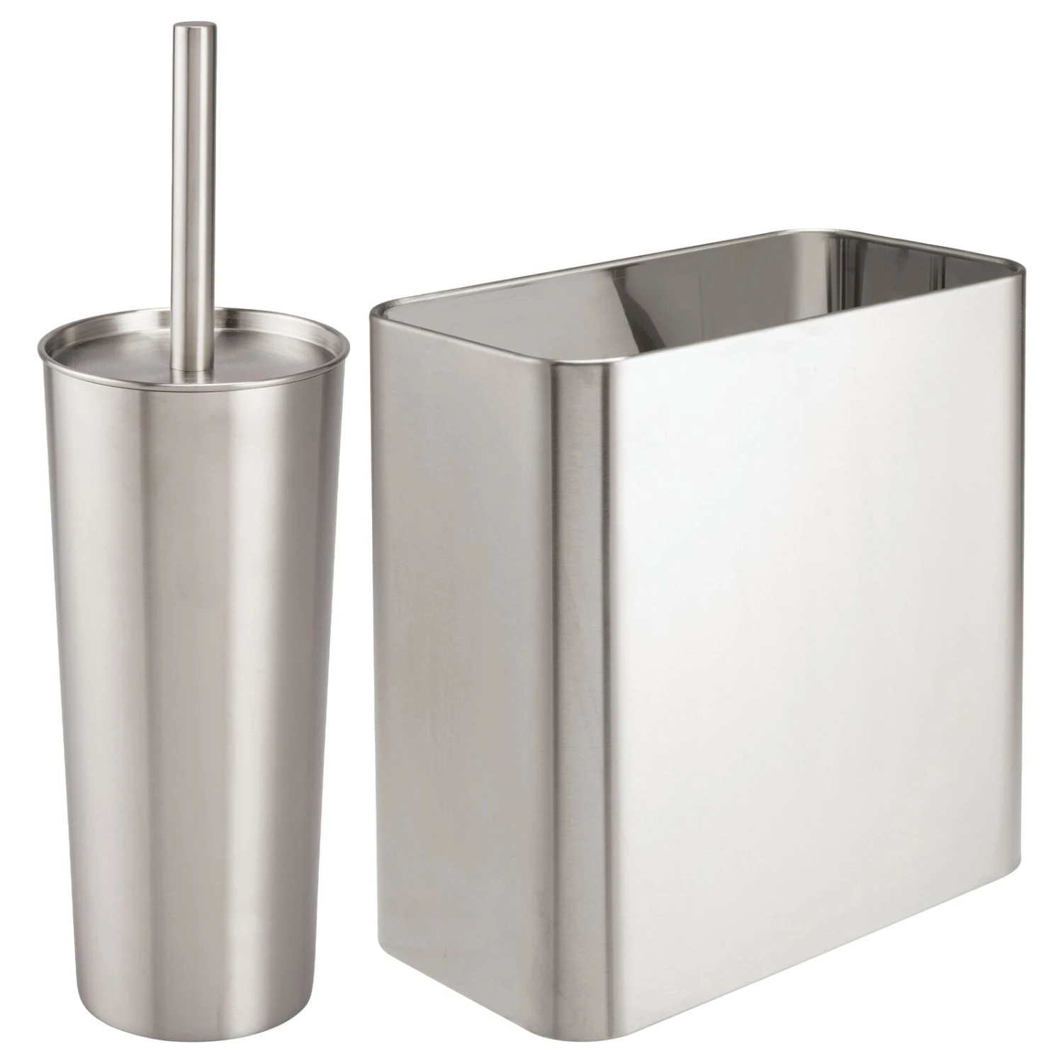 2-Piece Stainless Steel Trash Can and Toilet Brush Set 2-Piece Stainless Steel Trash Can And Toilet Brush Set -mDesign 1600 Square JPG 16461MDBST.MAIN