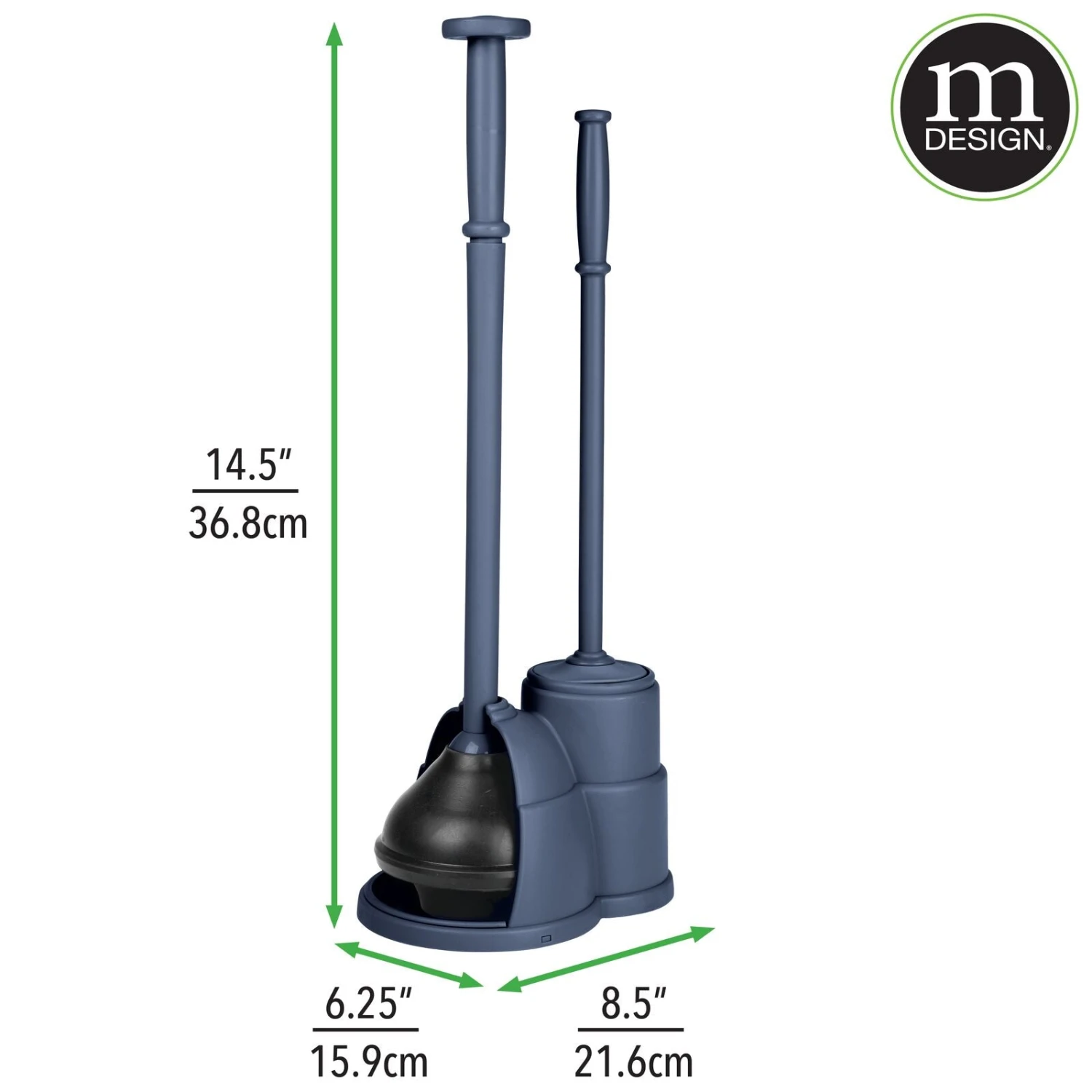 Toilet Brush, Plunger, + Trash Can Set Toilet Brush, Plunger, + Trash Can Set -mDesign 1600 Square JPG 18177MDBST DIMS