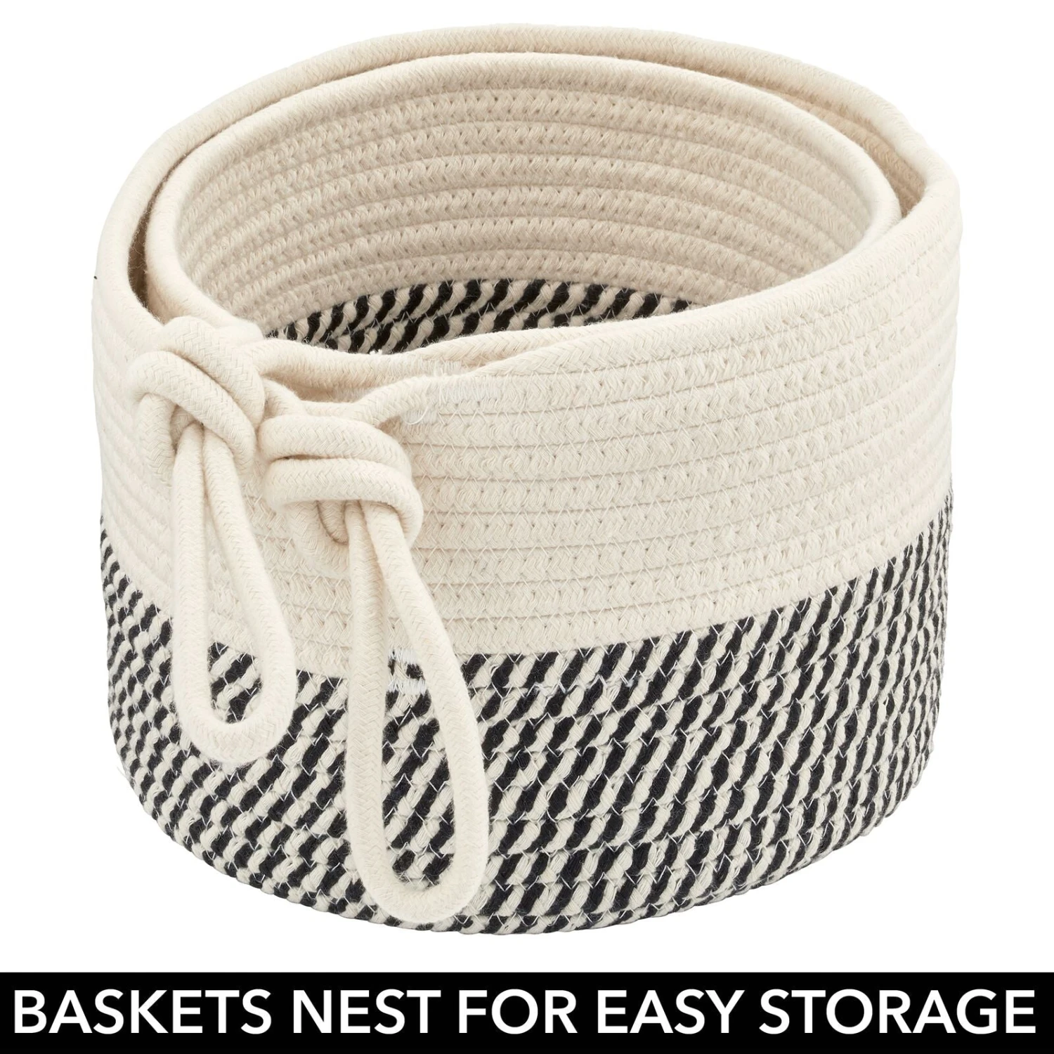 Woven Cotton Rope Nesting Basket Set with Tie Handles Woven Cotton Rope Nesting Basket Set With Tie Handles -mDesign 1600 Square JPG 19365MDBST detail1