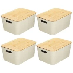 Stackable Fabric Bins With Bamboo Lids 16 X 12 X 8 4 Stackable Fabric Bins With Bamboo Lids 16 X 12 X 8 -mDesign 1600 Square JPG 20074MDHS.MAIN 3