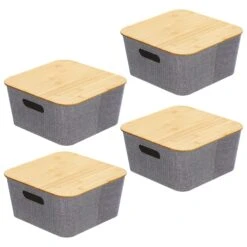Stackable Fabric Bins With Bamboo Lids 12 X 12 X 6 6 Stackable Fabric Bins With Bamboo Lids 12 X 12 X 6 -mDesign 1600 Square JPG 20077MDHS.MAIN 3