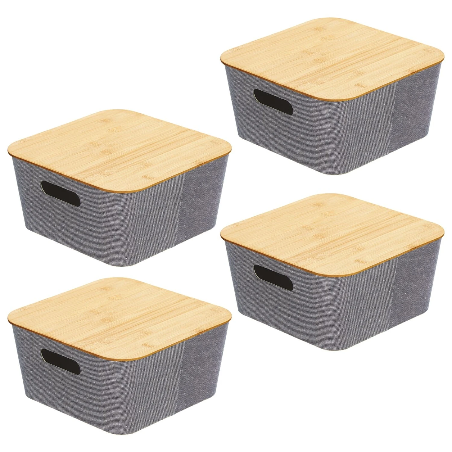 Stackable Fabric Bins with Bamboo Lids 12 x 12 x 6 Stackable Fabric Bins With Bamboo Lids 12 X 12 X 6 -mDesign 1600 Square JPG 20077MDHS.MAIN 3