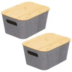 Stackable Fabric Bins With Bamboo Lids 12 X 9 X 6 -mDesign 1600 Square JPG 20079MDHS.MAIN 3