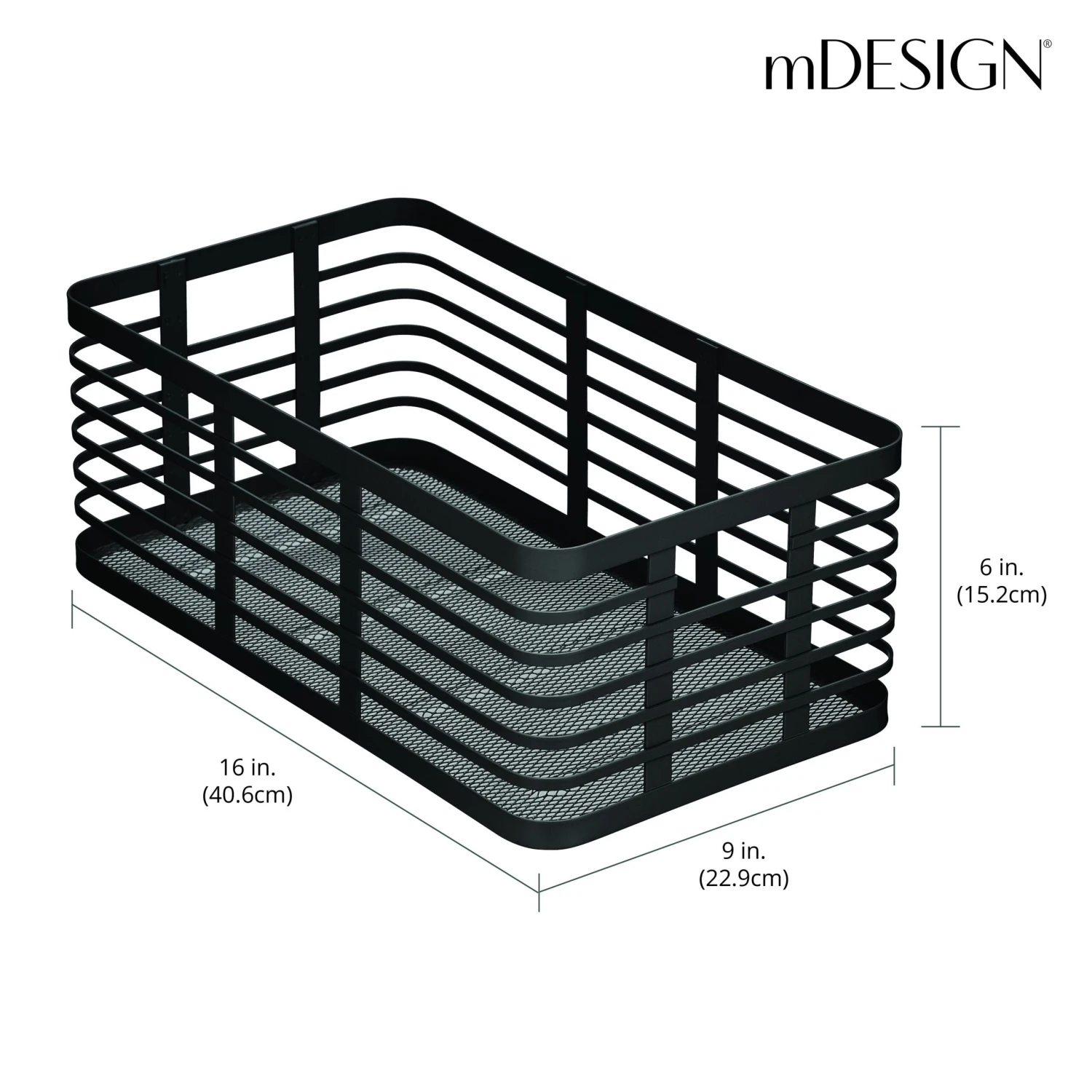 Wire Pantry Basket 16 x 9 x 6 Wire Pantry Basket 16 X 9 X 6 -mDesign 18680MDK Dimensions scaled