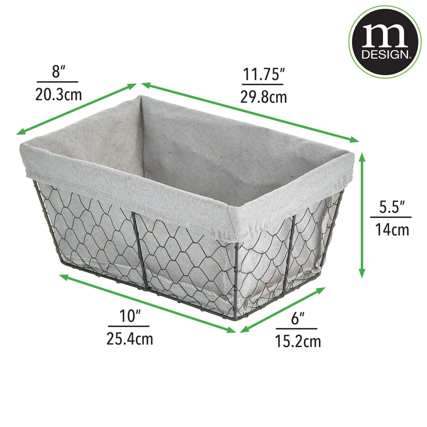 Wire Basket with Fabric Liner Wire Basket With Fabric Liner -mDesign 2000 300DPI 16954MDHS dims