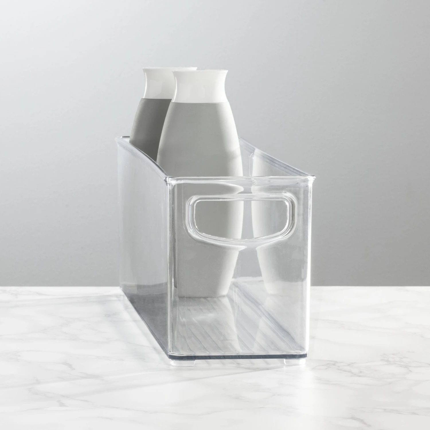 Narrow Stackable Bath Bin with Handles 15.5 x 3.75 x 4.75 Narrow Stackable Bath Bin With Handles 15.5 X 3.75 X 4.75 -mDesign 2000 300DPI 20809MDBST SS