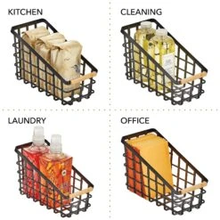 Wire Pantry Basket With Bamboo Handle 12 X 6 X 8 -mDesign 2000 300DPI 22061MDK detail2