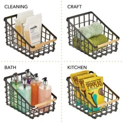 Wire Pantry Basket With Bamboo Handle 12 X 9 X 8 4 Wire Pantry Basket With Bamboo Handle 12 X 9 X 8 -mDesign 2000 300DPI 22067MDK detail2