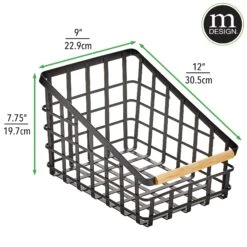 Wire Pantry Basket With Bamboo Handle 12 X 9 X 8 3 Wire Pantry Basket With Bamboo Handle 12 X 9 X 8 -mDesign 2000 300DPI 22067MDK dims
