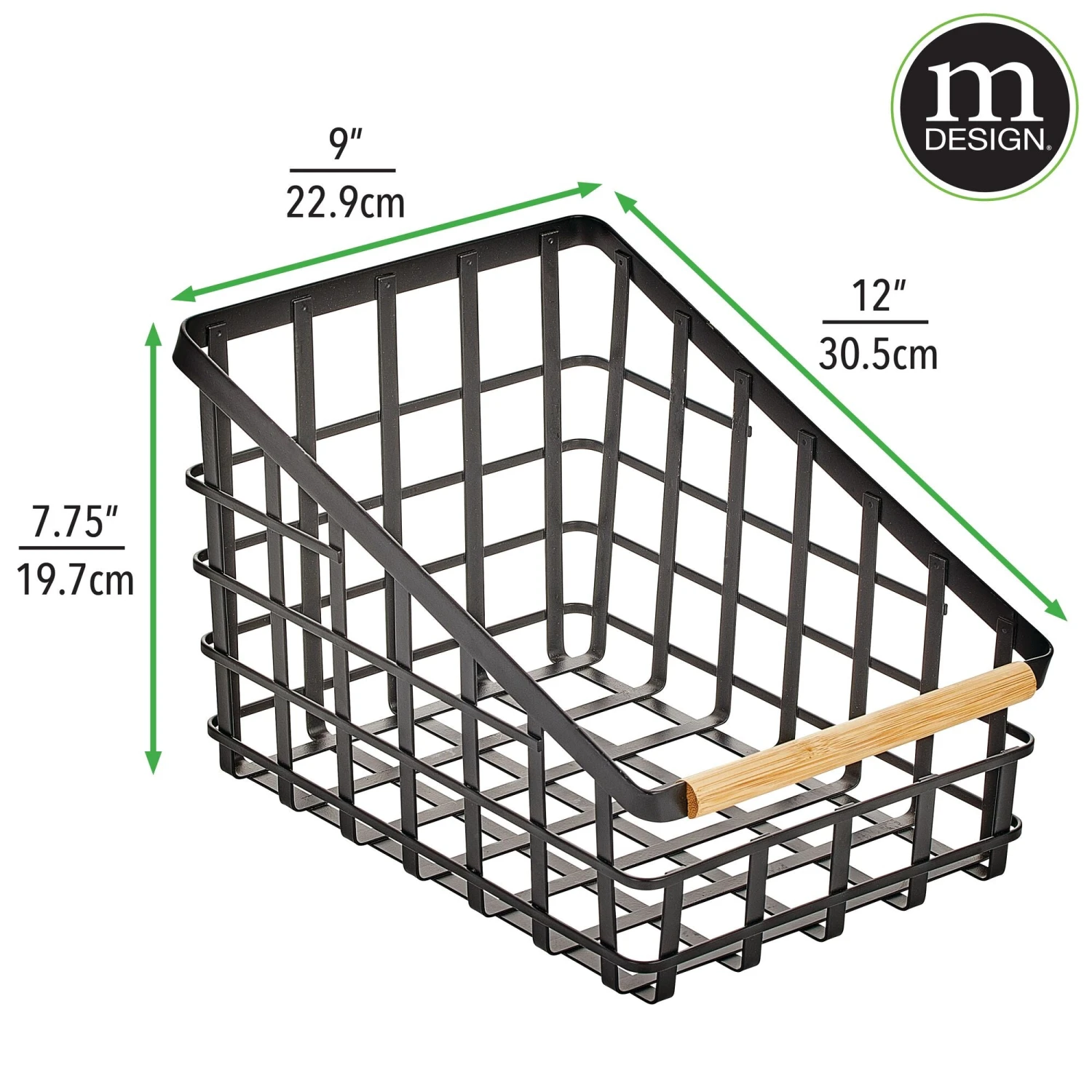 Wire Pantry Basket with Bamboo Handle 12 x 9 x 8 Wire Pantry Basket With Bamboo Handle 12 X 9 X 8 -mDesign 2000 300DPI 22067MDK dims