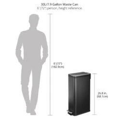 30-Liter Step Trash Can 5 30-Liter Step Trash Can -mDesign 2000 300DPI 23770MDBST dims2