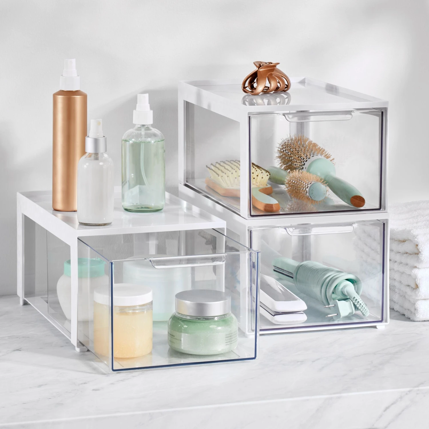 Stackable Makeup Storage Drawer 12 x 8 x 6 Stackable Makeup Storage Drawer 12 X 8 X 6 -mDesign 2000 300DPI Bathroom 20White 20Glam 201