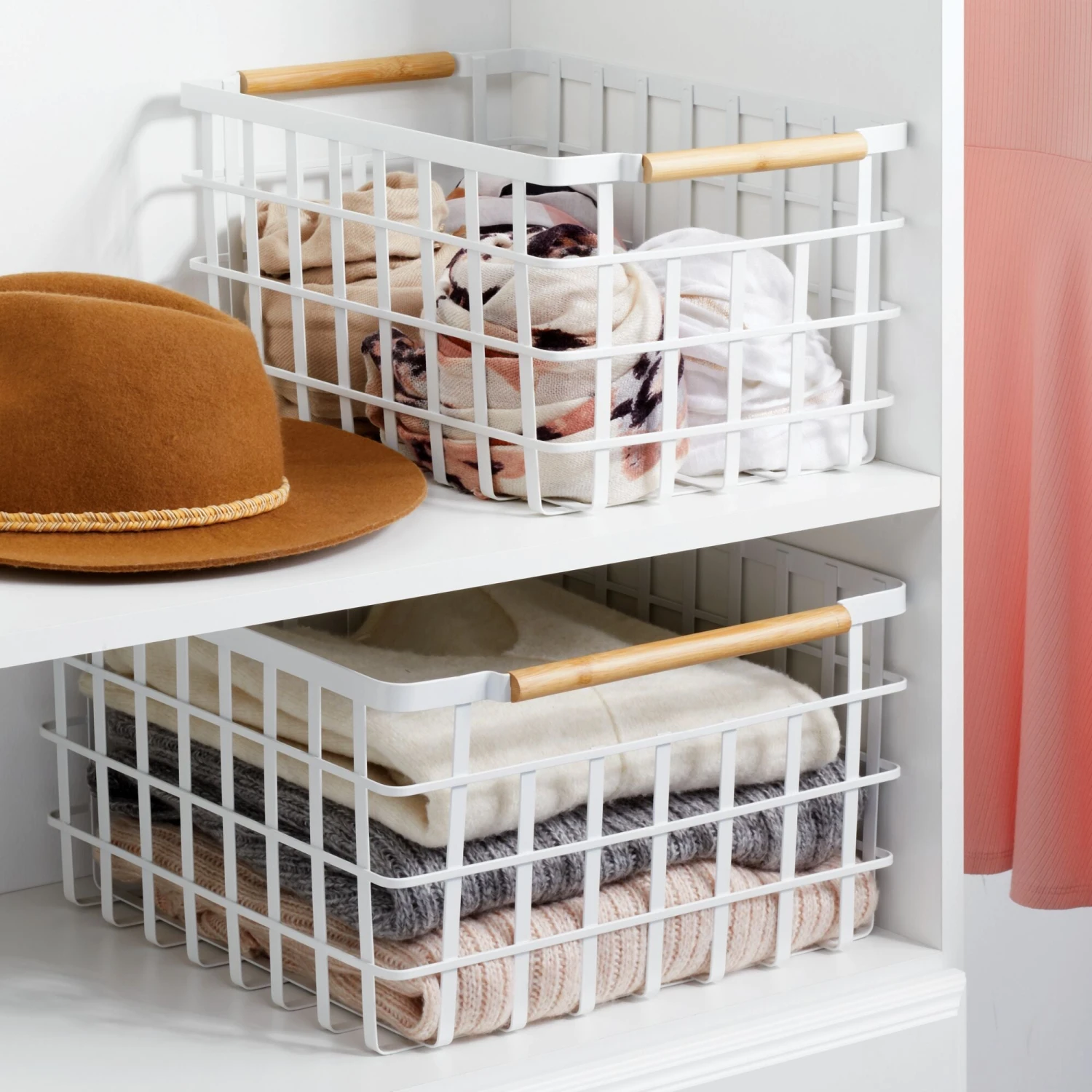 Wire Closet Basket with Bamboo Handles 14 x 10 x 8 Wire Closet Basket With Bamboo Handles 14 X 10 X 8 -mDesign 2000 300DPI CLOSET 20GROUP 206