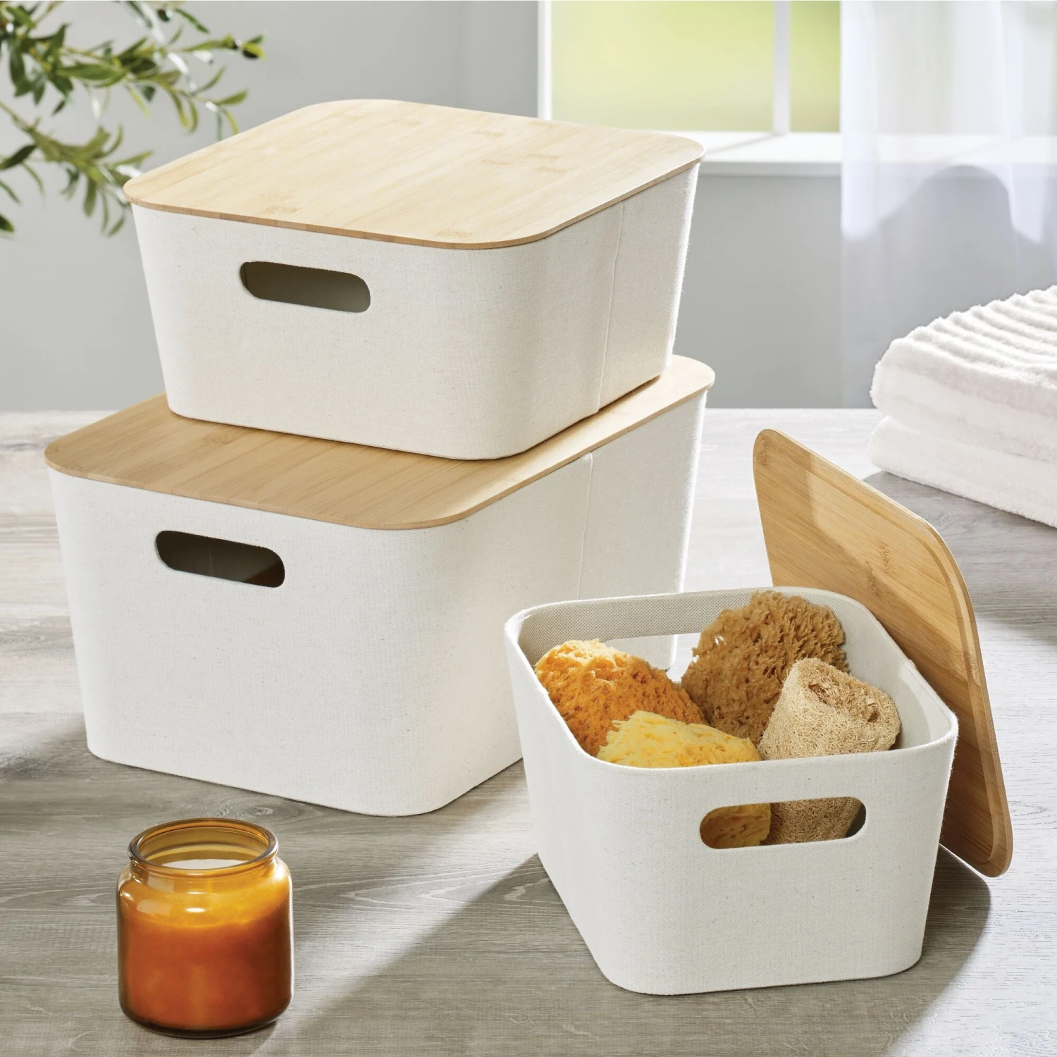 Stackable Fabric Bins with Bamboo Lids 16 x 12 x 8 Stackable Fabric Bins With Bamboo Lids 16 X 12 X 8 -mDesign 2000 300DPI Fabric 20Wrapped 20Bins 20 20Environment e057abf6 c488 4d15 8300 559baf4787ee