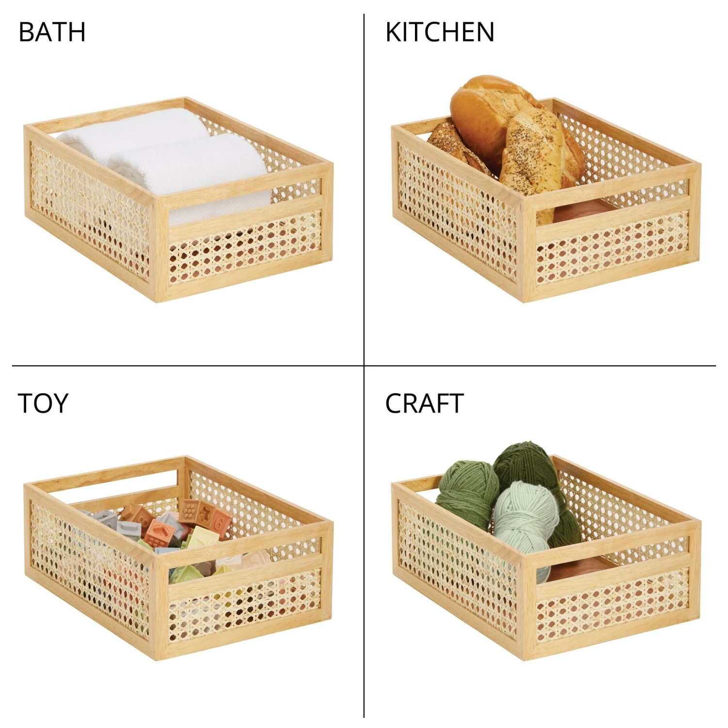 Natural Cane Bin with Handles 16 x 12 x 6 Natural Cane Bin With Handles 16 X 12 X 6 -mDesign 2000 300DPI RFQ 2044317 detail