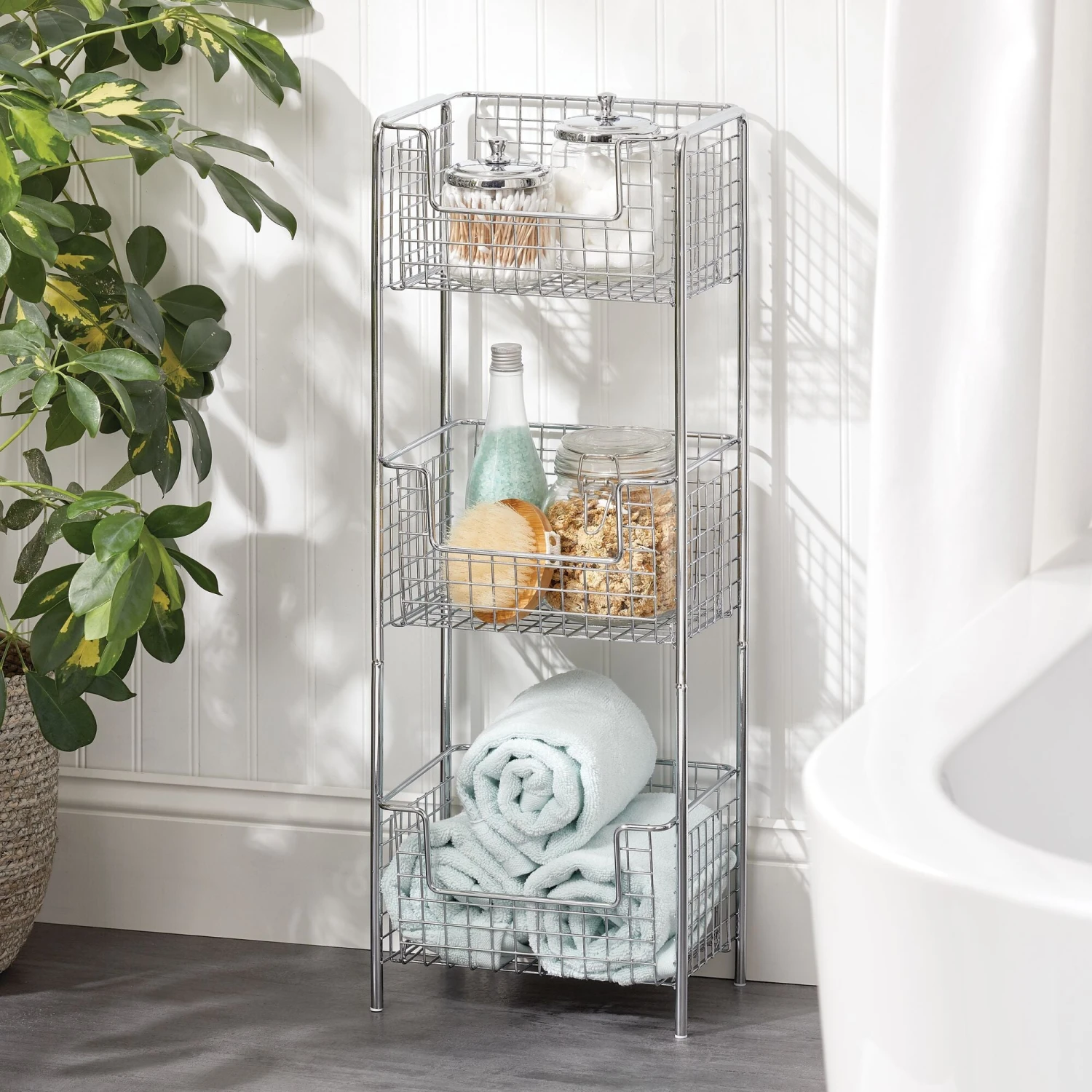 3-Tier Bathroom Basket Stand 3-Tier Bathroom Basket Stand -mDesign 2000 Square JPG 02703MDBST glam