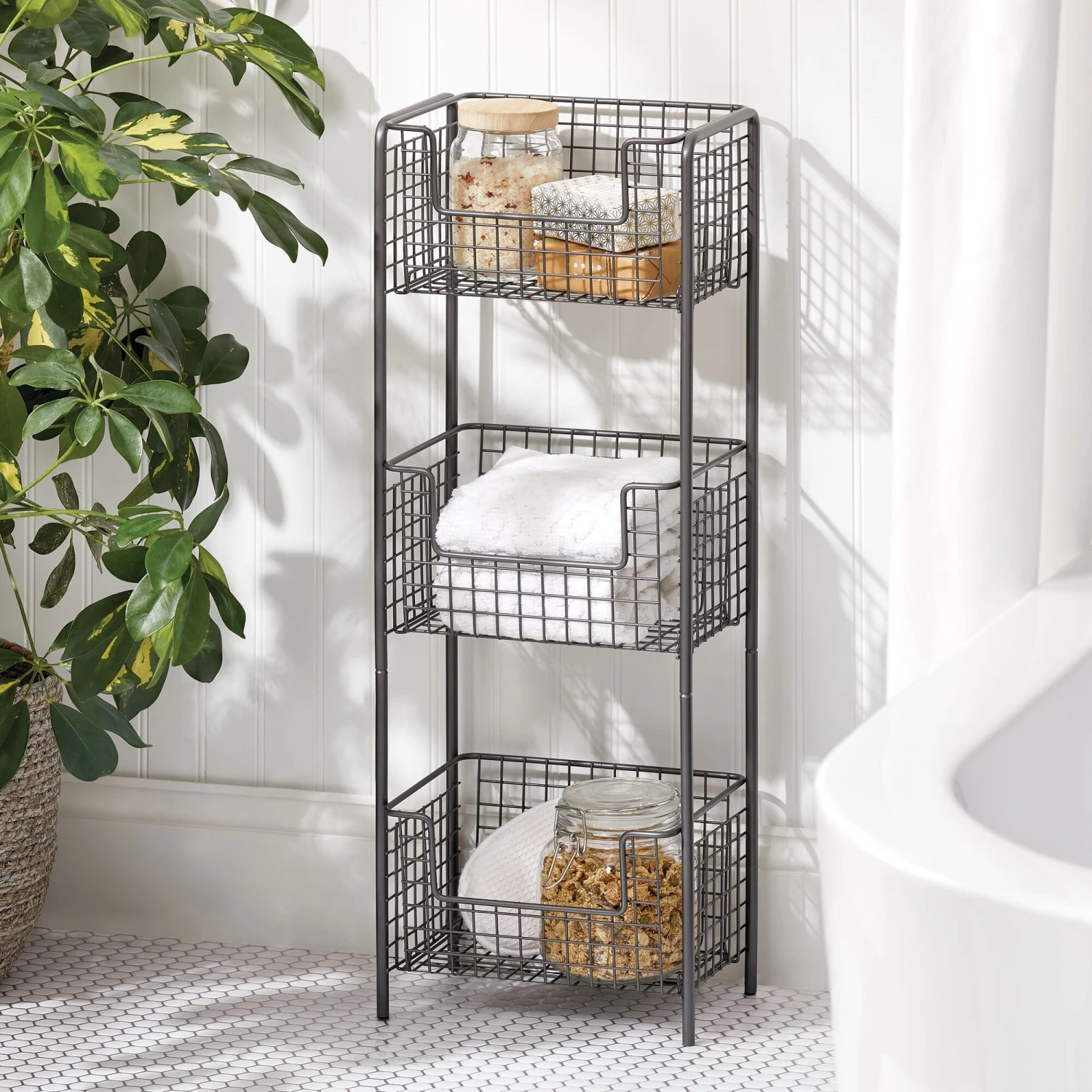 3-Tier Bathroom Basket Stand 3-Tier Bathroom Basket Stand -mDesign 2000 Square JPG 02705MDBST glam